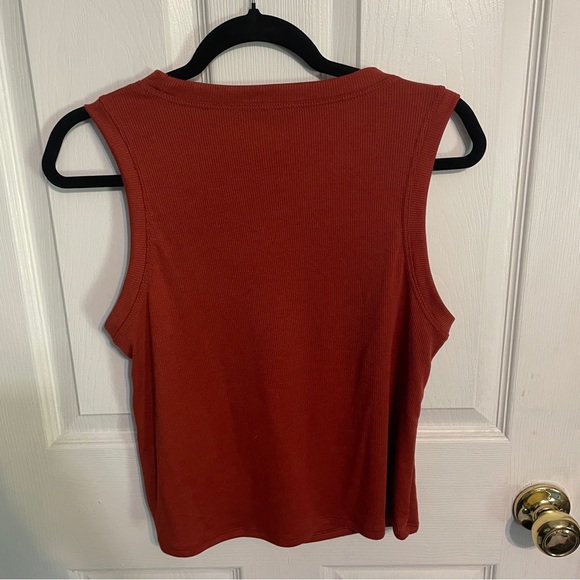 Dark Orange Rust Colored EV&C Evolution and Creation Side Knot Workout Yoga Tank - Picture 5 of 6